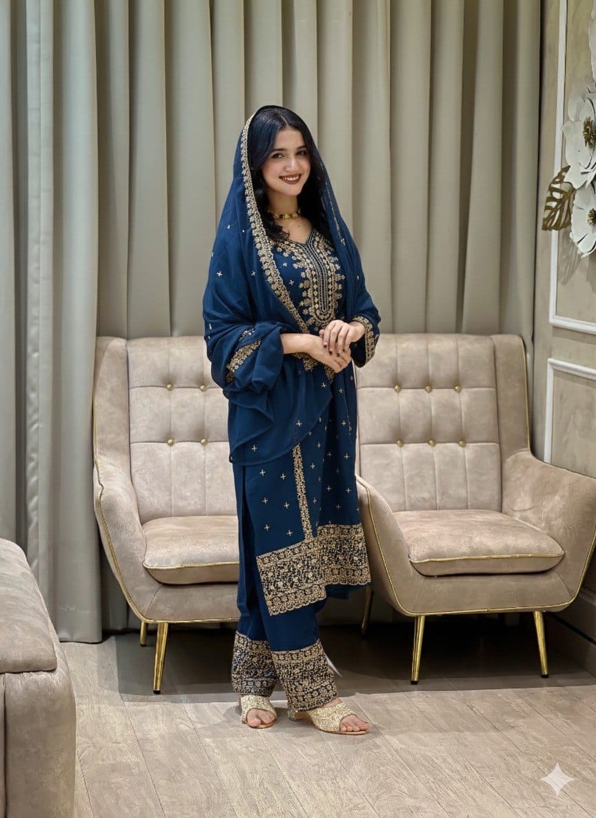 Embroidered Faux Georgette Suit Set