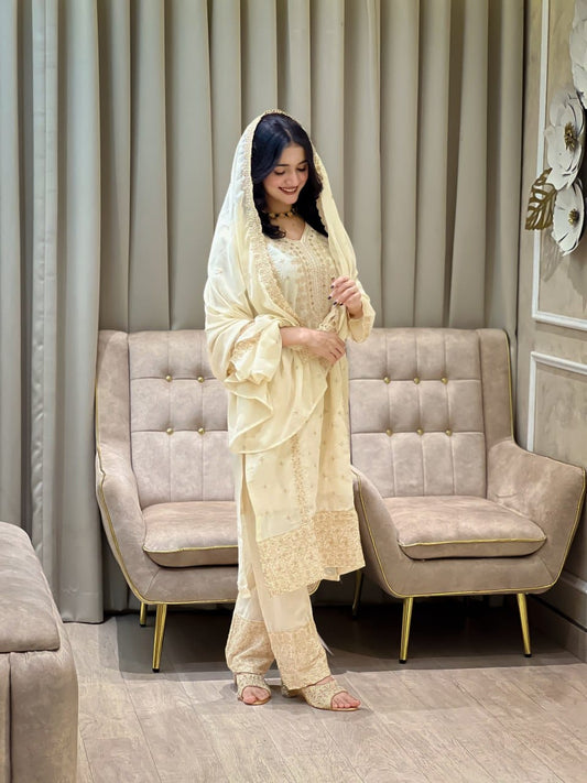 Embroidered Faux Georgette Suit Set