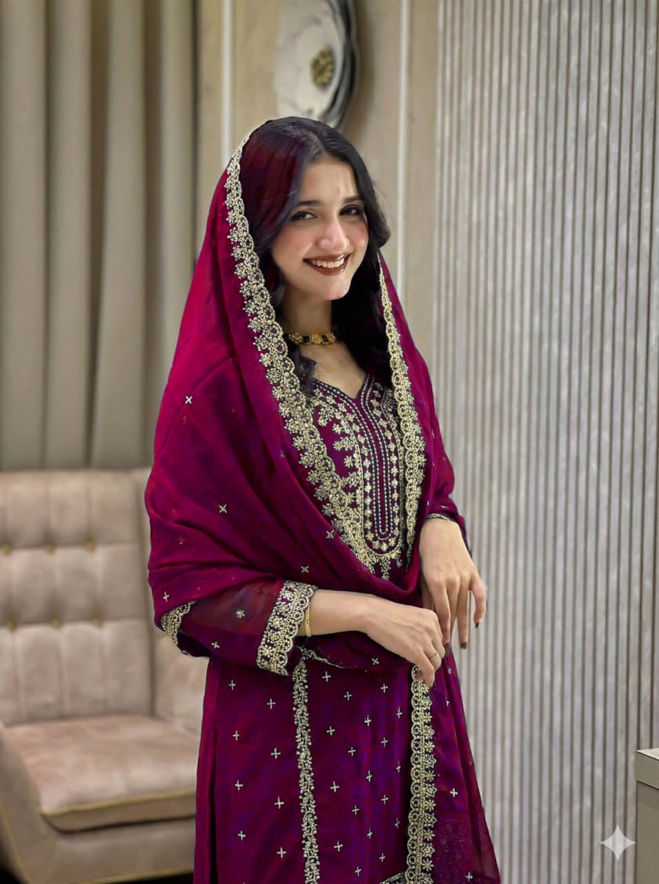 Embroidered Faux Georgette Suit Set