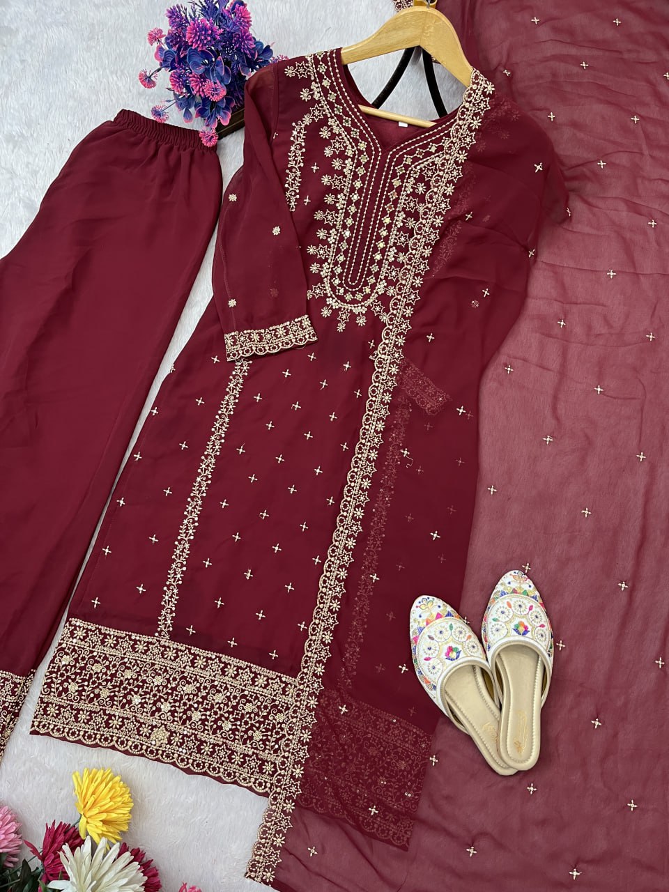 Embroidered Faux Georgette Suit Set