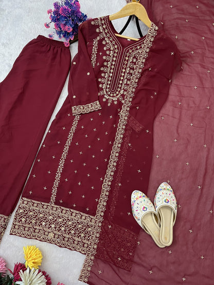 Embroidered Faux Georgette Suit Set