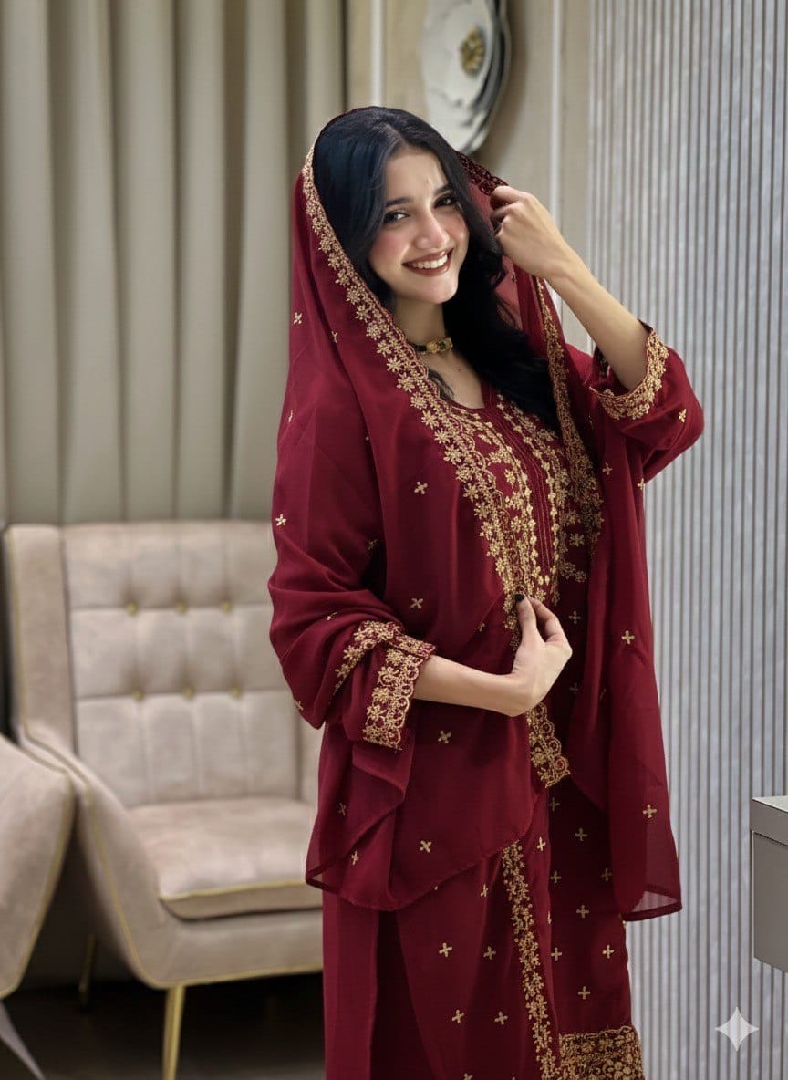 Embroidered Faux Georgette Suit Set