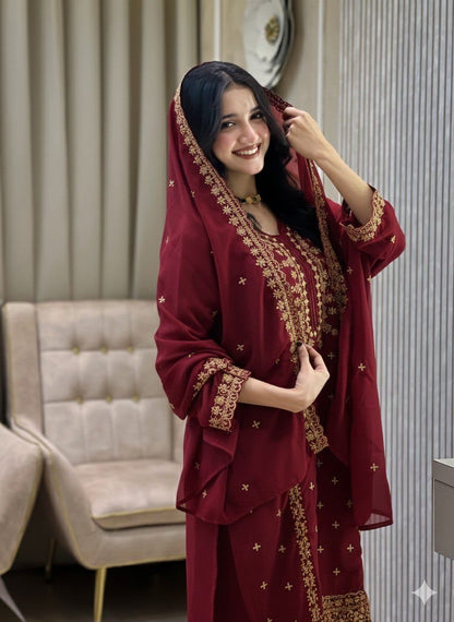 Embroidered Faux Georgette Suit Set