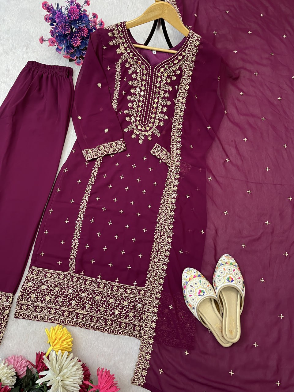 Embroidered Faux Georgette Suit Set