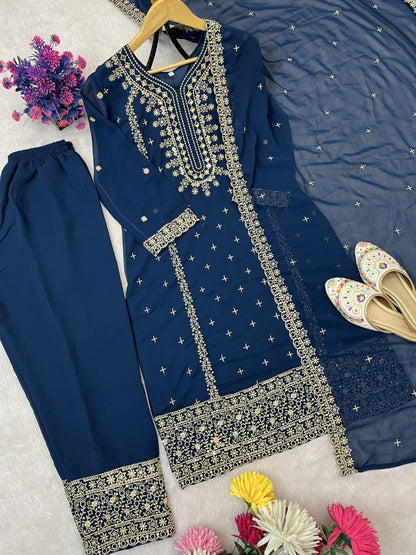 Embroidered Faux Georgette Suit Set
