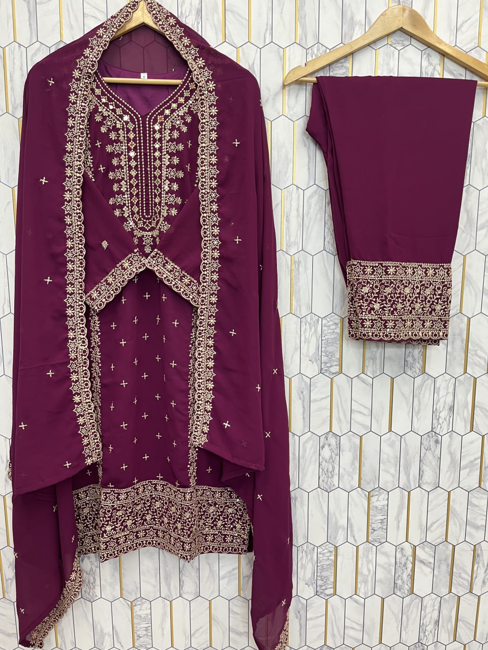 Embroidered Faux Georgette Suit Set