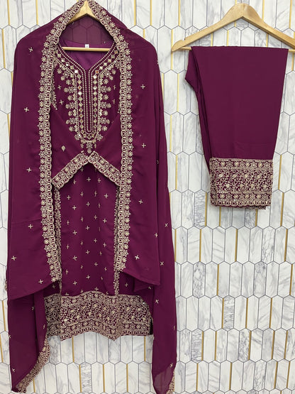 Embroidered Faux Georgette Suit Set