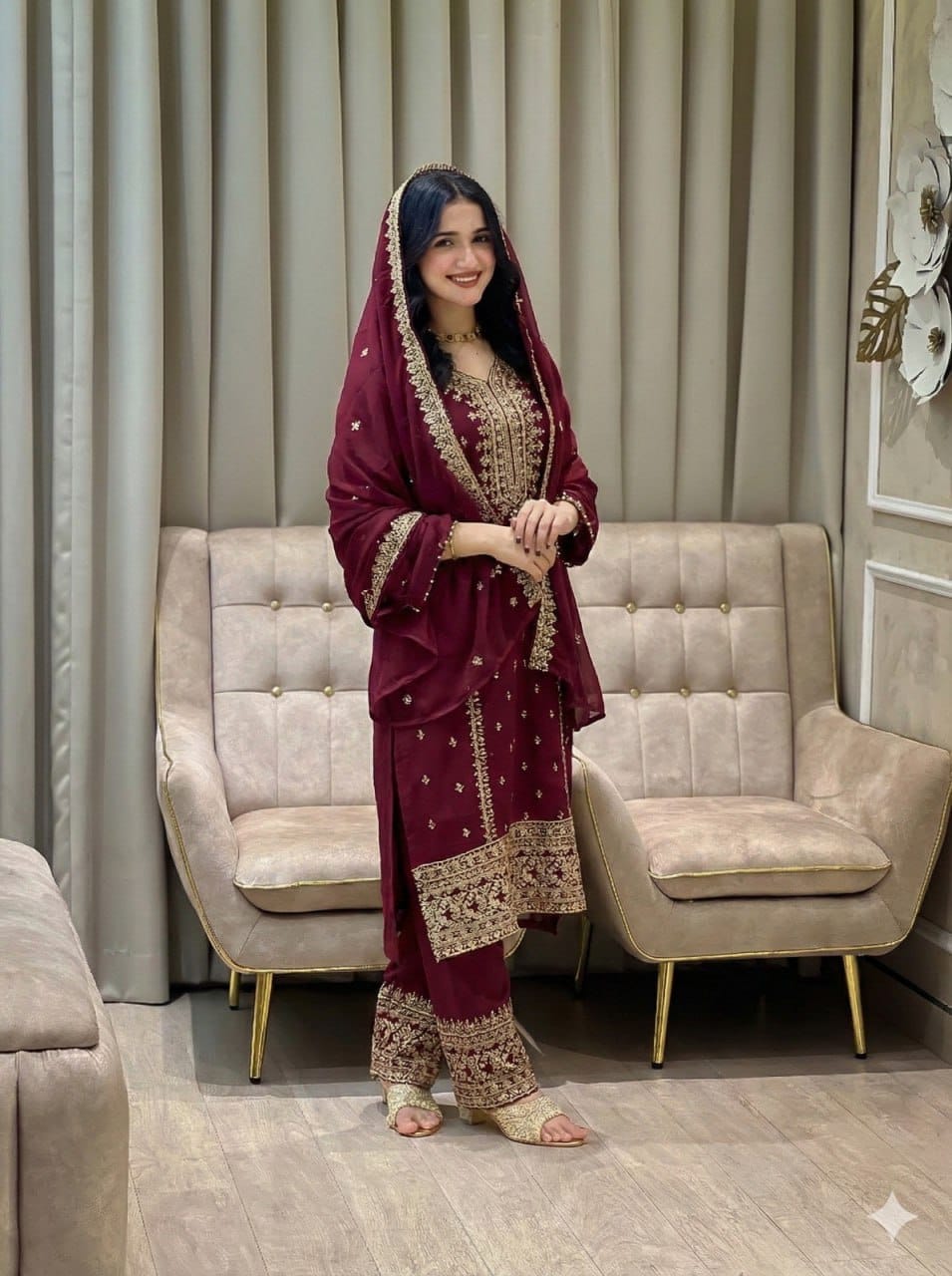 Embroidered Faux Georgette Suit Set
