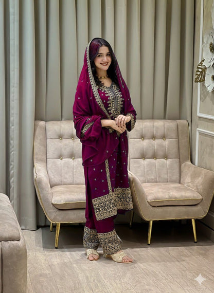 Embroidered Faux Georgette Suit Set