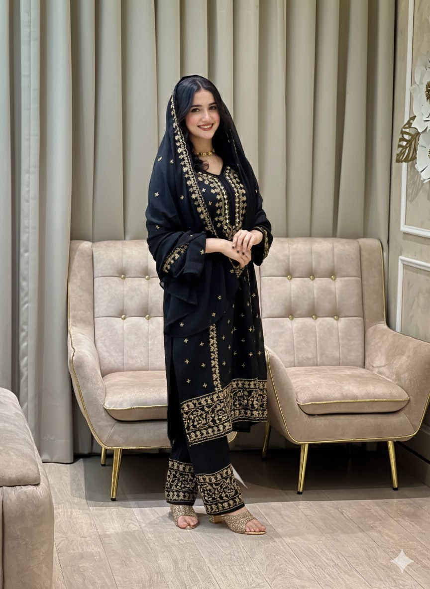 Embroidered Faux Georgette Suit Set