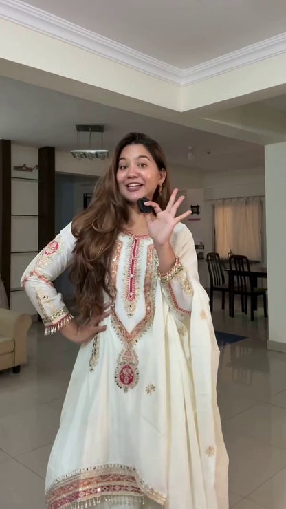 Elegant Embroidered Chinon Silk Suit Set