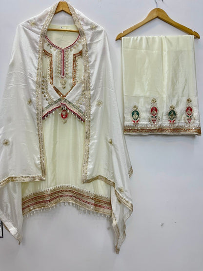 Elegant Embroidered Chinon Silk Suit Set