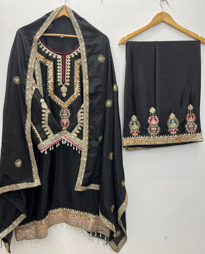 Elegant Embroidered Chinon Silk Suit Set