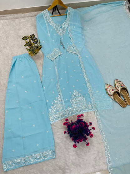 Embroidered Fox Georgette Suit Set