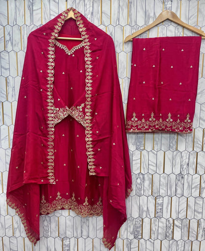Elegant Embroidered Chinon Silk Suit Set