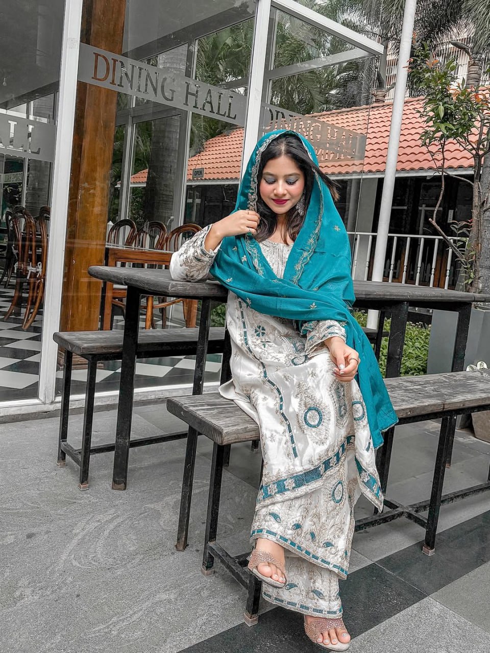Festive Grace Chinon Silk Embroidered Suit Set