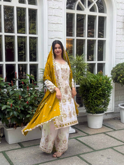 Festive Grace Chinon Silk Embroidered Suit Set