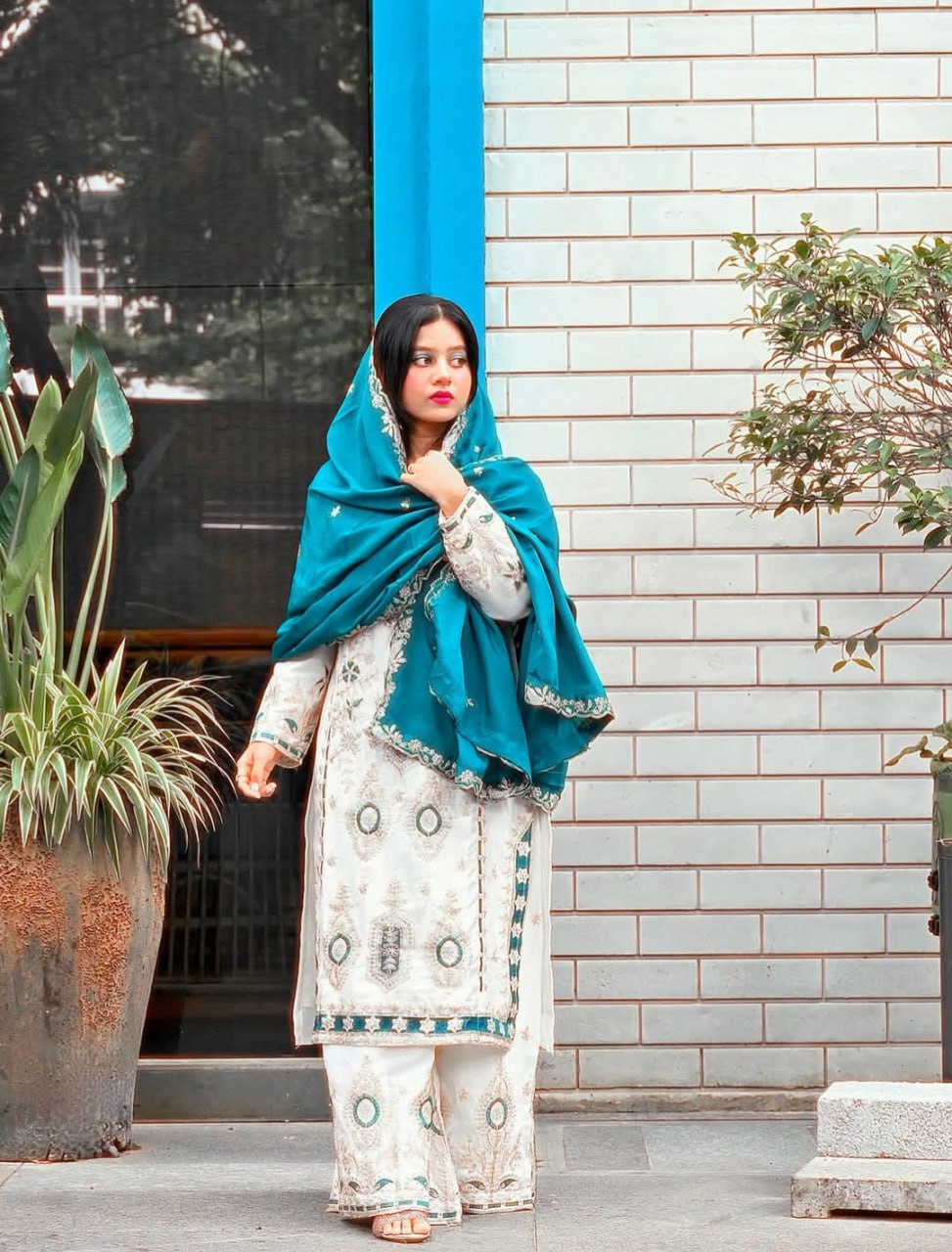 Festive Grace Chinon Silk Embroidered Suit Set