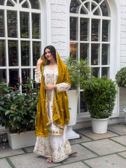 Festive Grace Chinon Silk Embroidered Suit Set