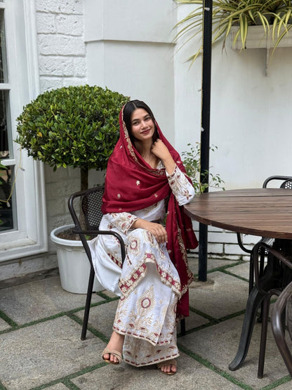 Festive Grace Chinon Silk Embroidered Suit Set