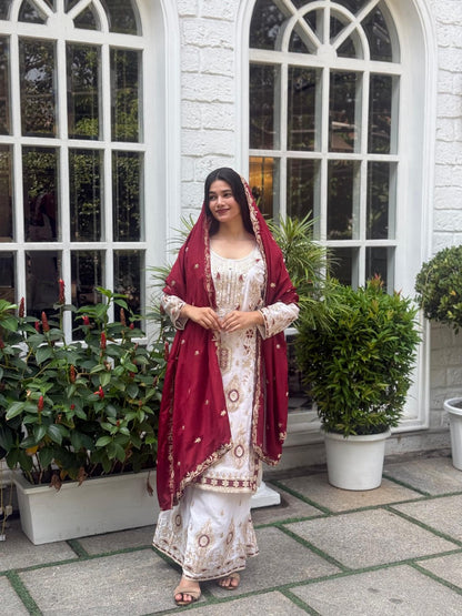 Festive Grace Chinon Silk Embroidered Suit Set