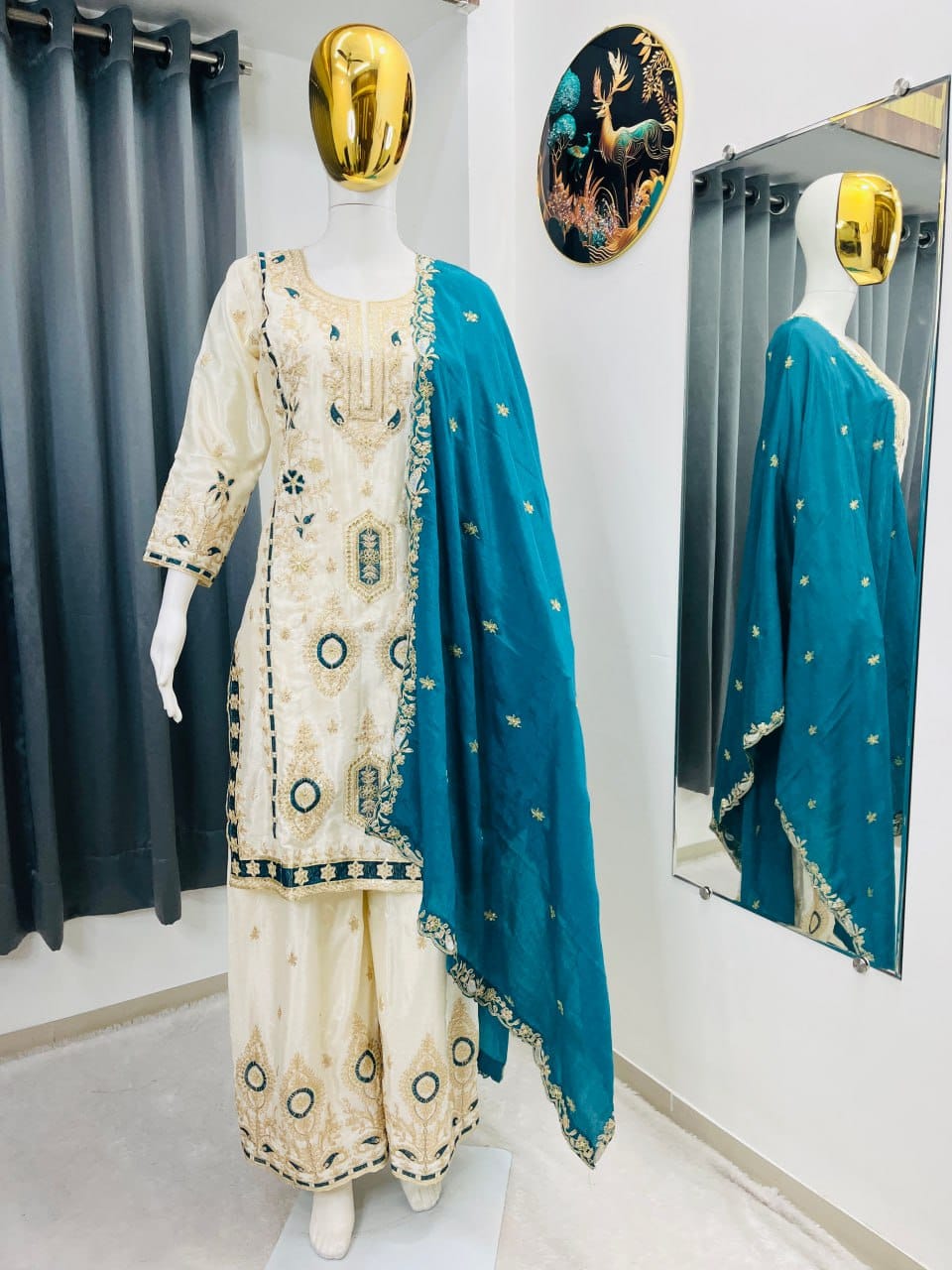 Festive Grace Chinon Silk Embroidered Suit Set