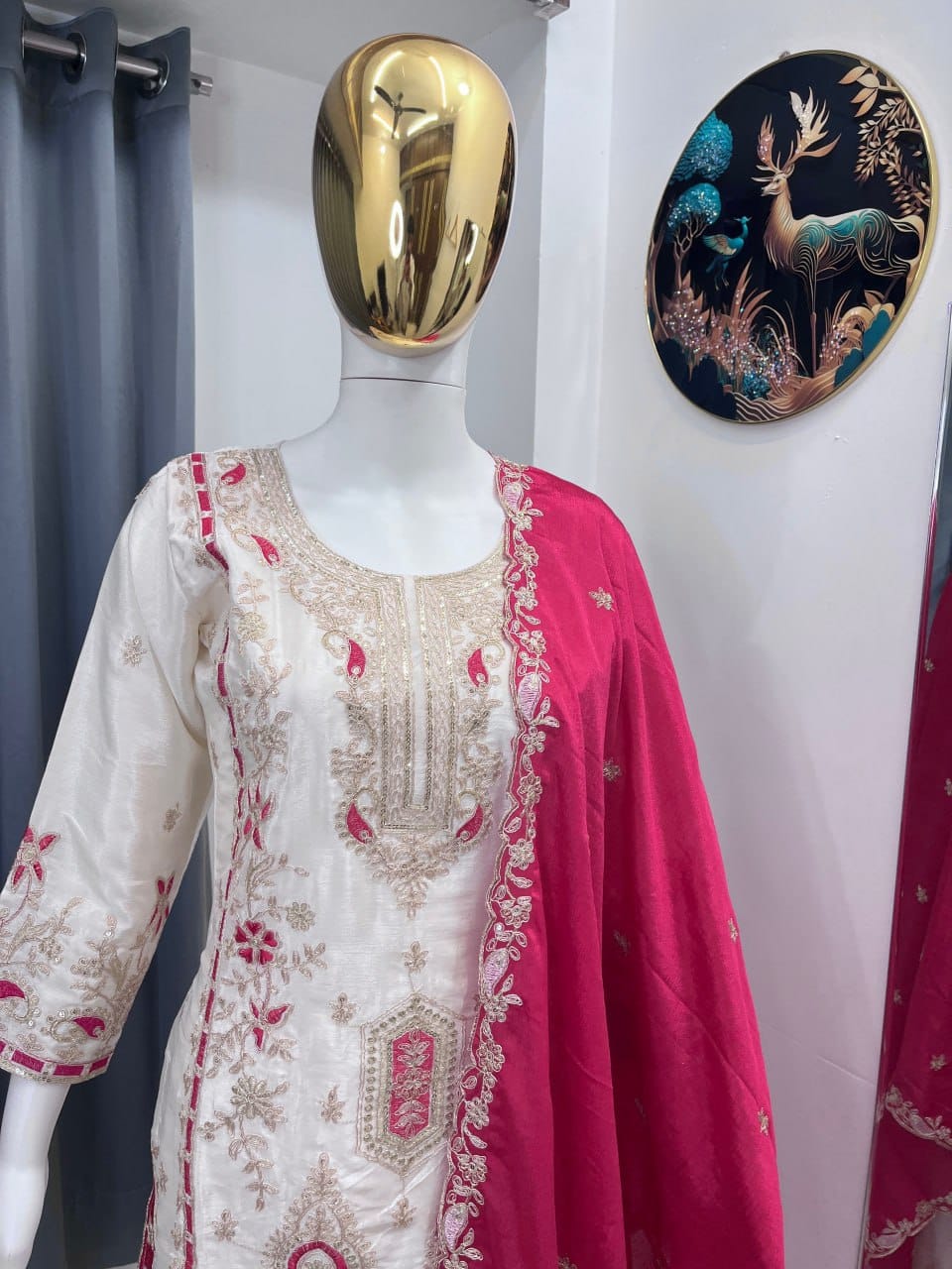 Festive Grace Chinon Silk Embroidered Suit Set