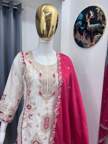 Festive Grace Chinon Silk Embroidered Suit Set