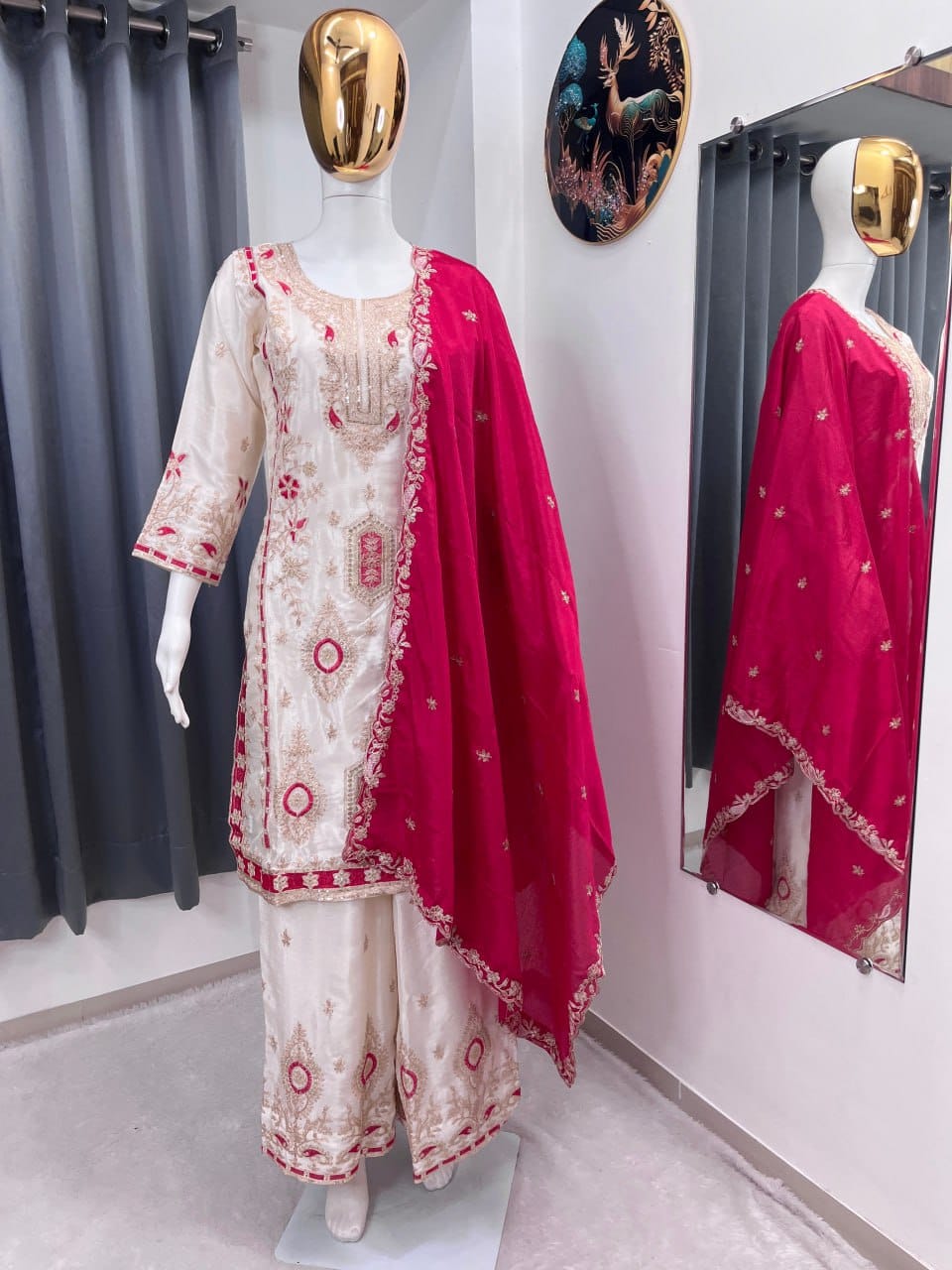 Festive Grace Chinon Silk Embroidered Suit Set