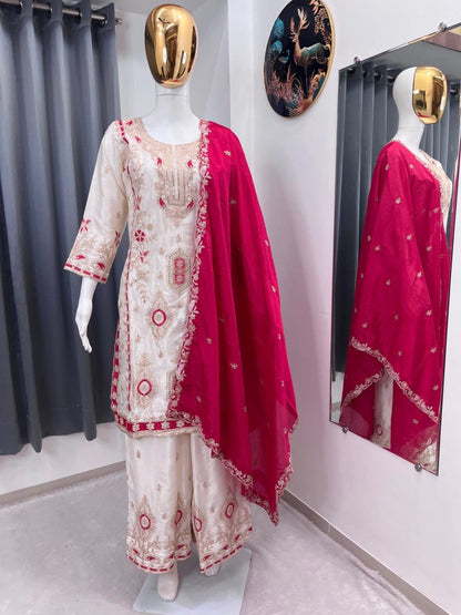 Festive Grace Chinon Silk Embroidered Suit Set