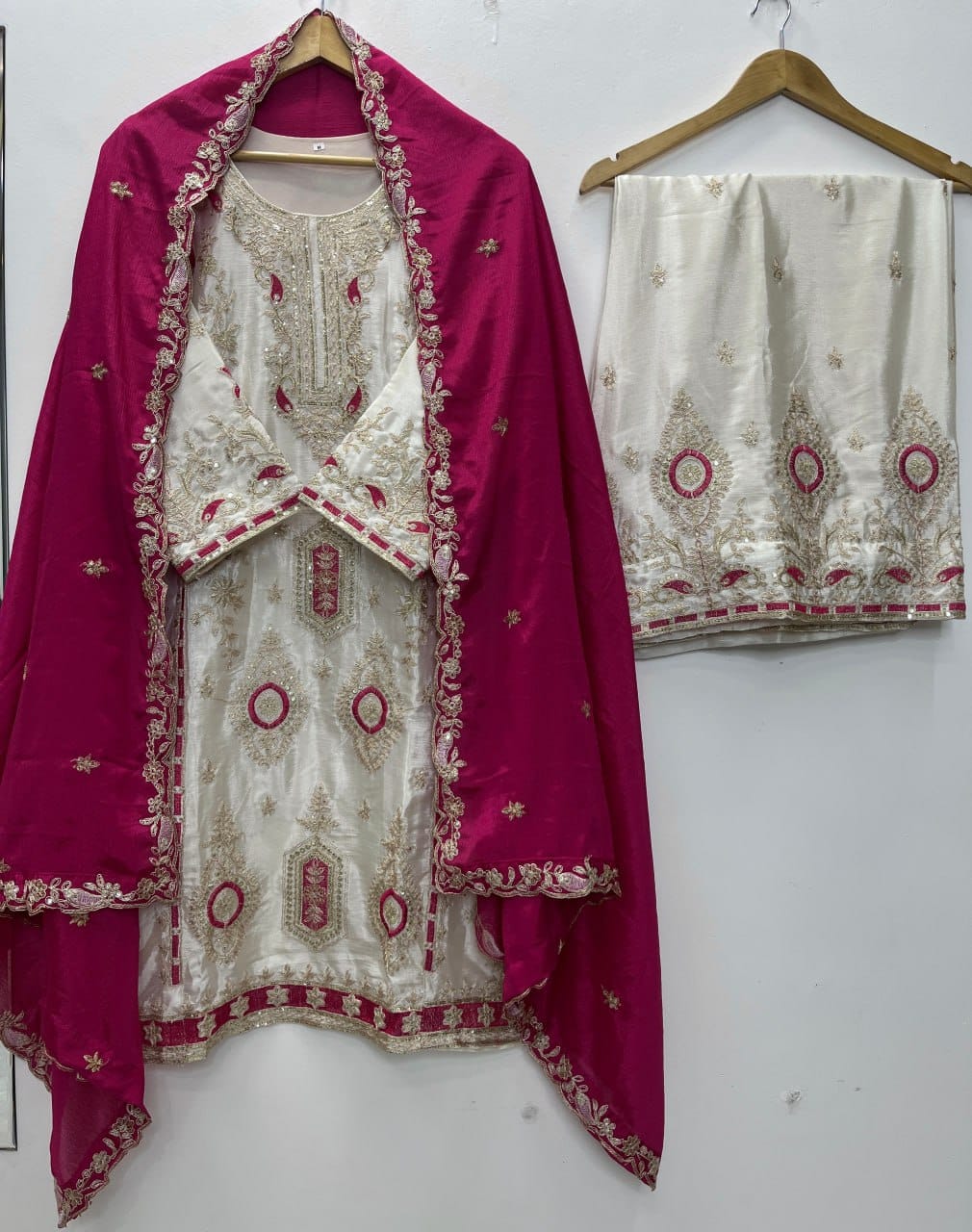 Festive Grace Chinon Silk Embroidered Suit Set