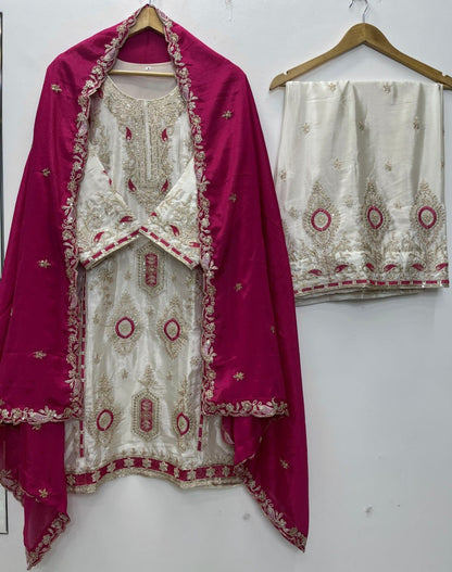 Festive Grace Chinon Silk Embroidered Suit Set