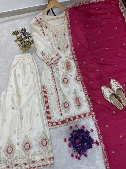Festive Grace Chinon Silk Embroidered Suit Set