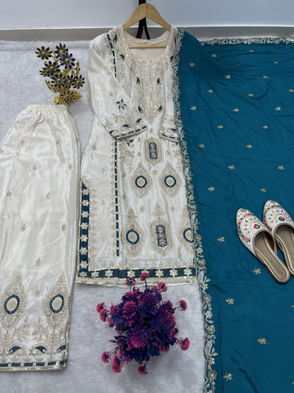 Festive Grace Chinon Silk Embroidered Suit Set