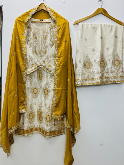 Festive Grace Chinon Silk Embroidered Suit Set