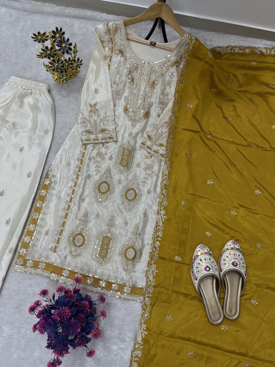 Festive Grace Chinon Silk Embroidered Suit Set