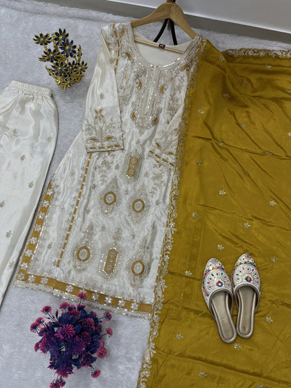 Festive Grace Chinon Silk Embroidered Suit Set