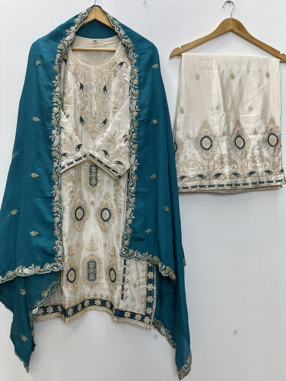 Festive Grace Chinon Silk Embroidered Suit Set