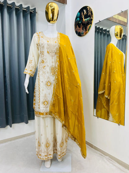 Festive Grace Chinon Silk Embroidered Suit Set
