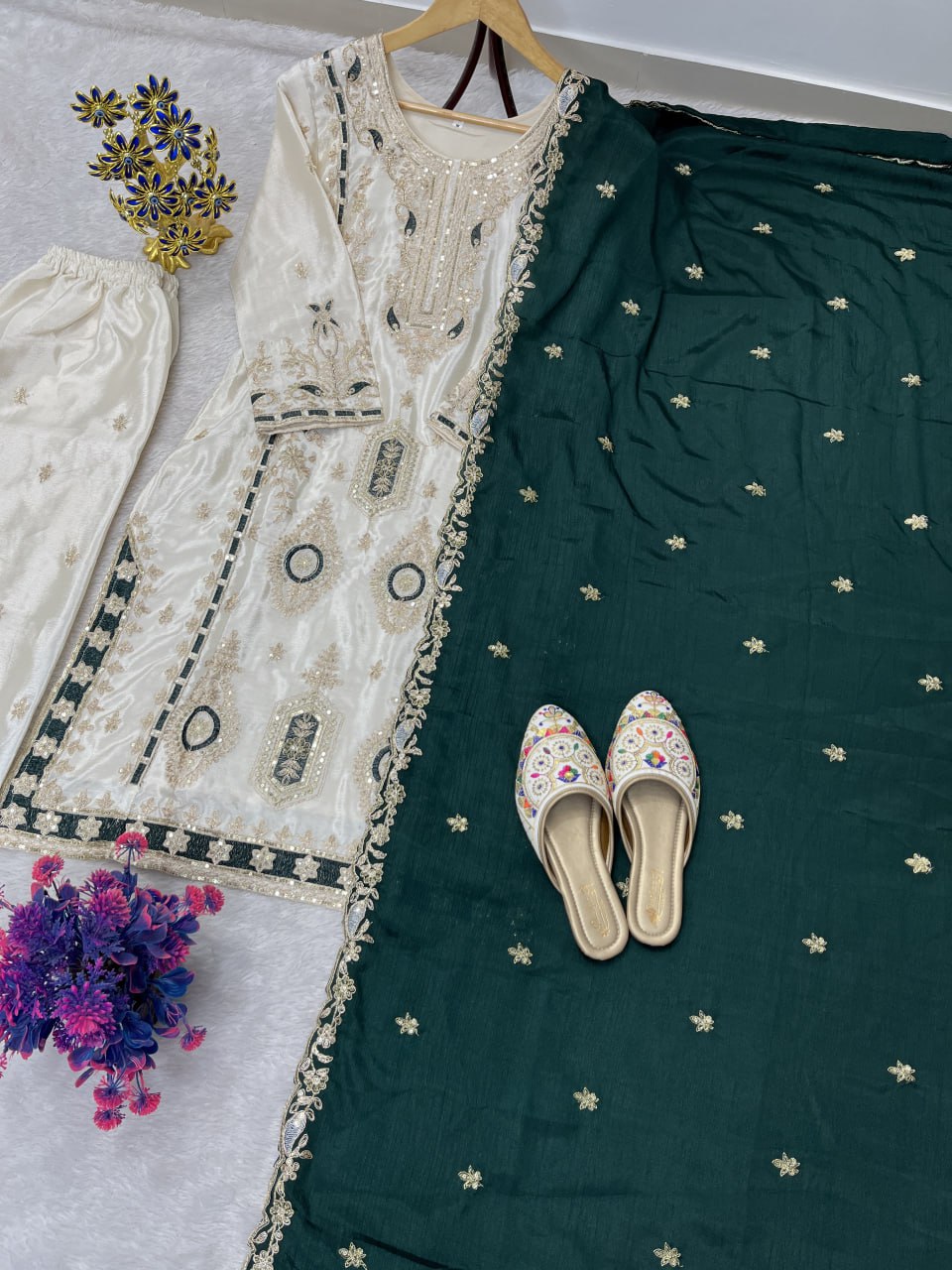 Festive Grace Chinon Silk Embroidered Suit Set