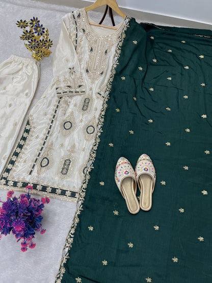 Festive Grace Chinon Silk Embroidered Suit Set