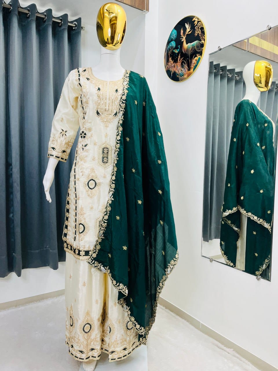 Festive Grace Chinon Silk Embroidered Suit Set