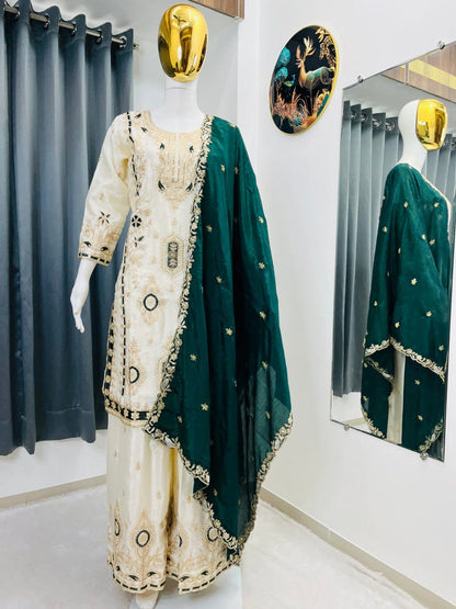 Festive Grace Chinon Silk Embroidered Suit Set