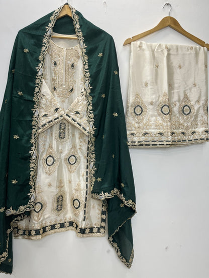 Festive Grace Chinon Silk Embroidered Suit Set