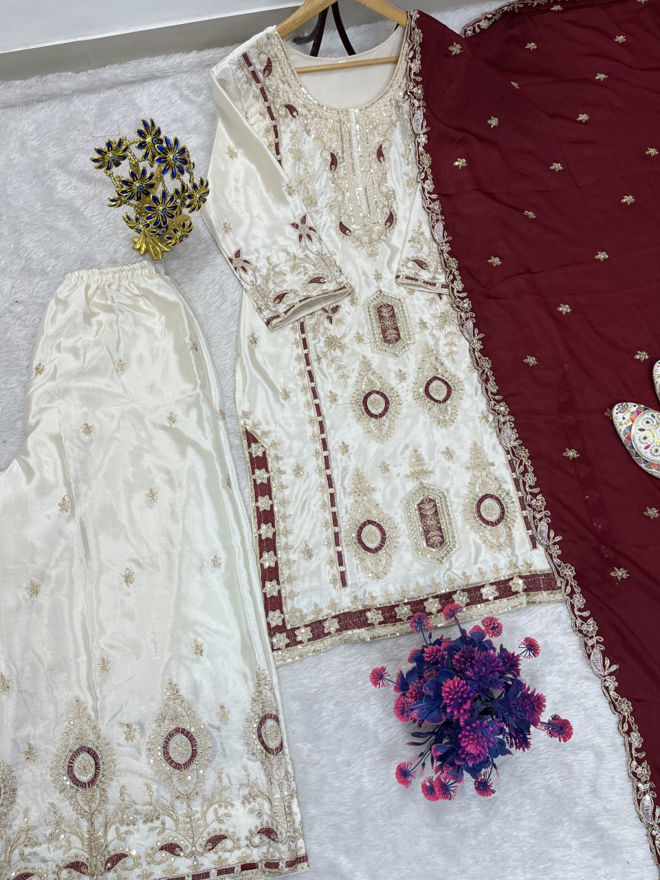 Festive Grace Chinon Silk Embroidered Suit Set