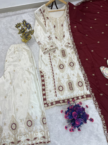Festive Grace Chinon Silk Embroidered Suit Set