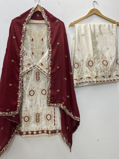 Festive Grace Chinon Silk Embroidered Suit Set