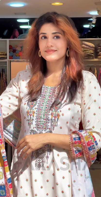 Royal Charm Chinon Silk Embroidered Suit Set