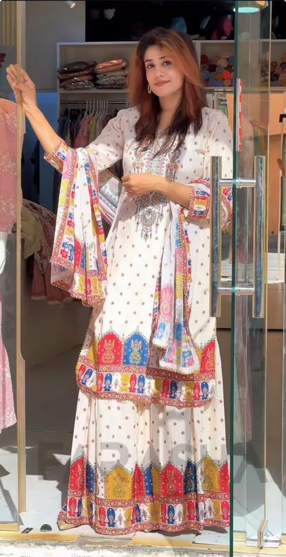Royal Charm Chinon Silk Embroidered Suit Set