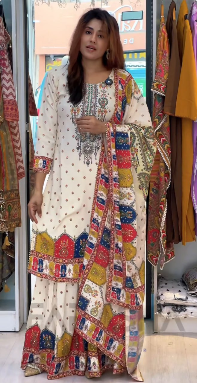 Royal Charm Chinon Silk Embroidered Suit Set